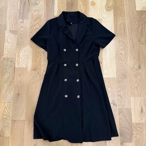 Elegant Plus Sized Black Double-Breasted Business Casual Dress, 1XL